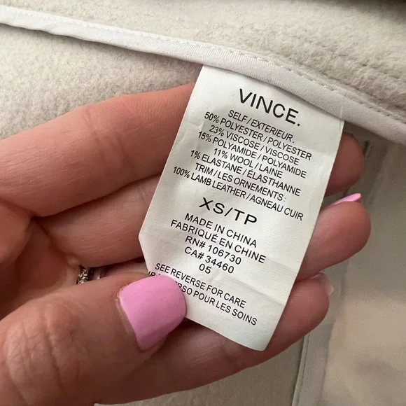 Vince Leather Collar Cream Drape Wool Blend Vest - Picture 5 of 5